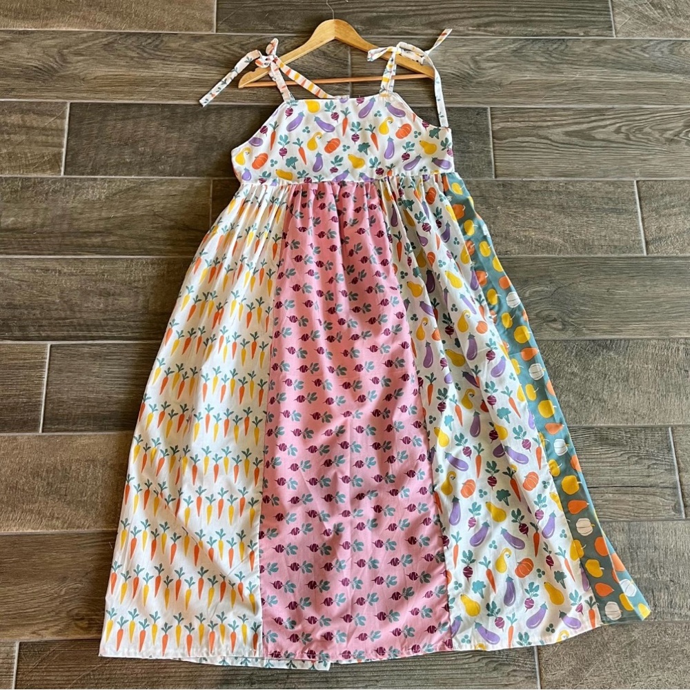 Whimsical Veggie Garden Dress Handmade with Shoulder Ties | SKU 08031 - Picture 4 of 10